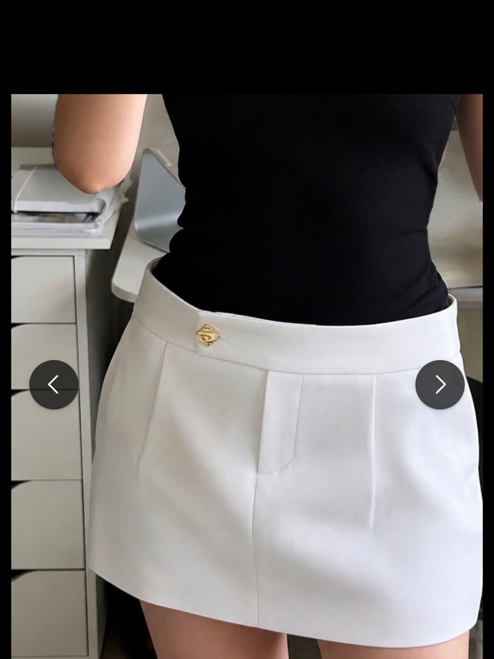 Zara White High-Waist Mini Skirt with Gold Emblem